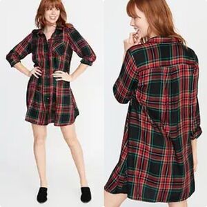 Old Navy Plaid Shirt Dress in Red and Green SIZE MEDIUM